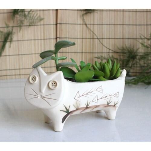 Cartoon Style 1pc Cute Ceramic Cat for Succulents Decorative Succulents Pot Mini Flower Pot Home Garden Decoration