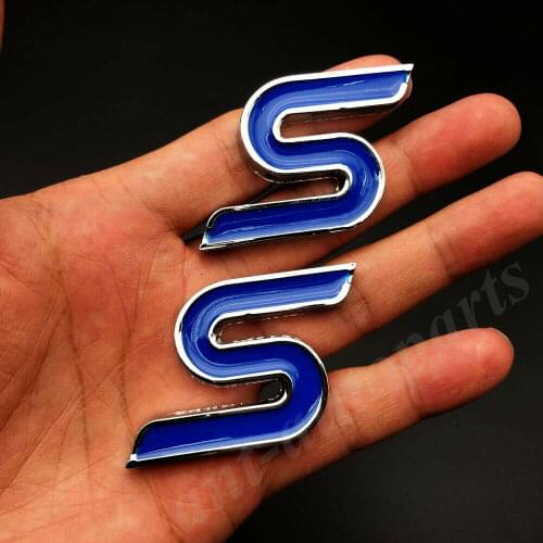2pcs 3D Metal Blue S Car Trunk Rear Emblem Badge Decal Sticker V6 AWD Sport
