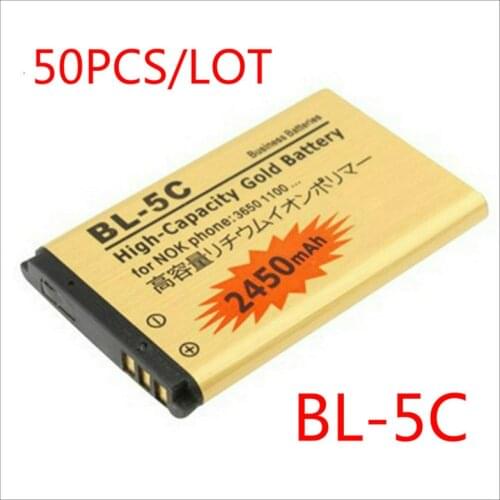 50pcs/lot High Capacity Golden battery BL-5C Battery for Nokia 1000 1010 1100 1108 1110 1111 1112 1116 BATTERY BL5C