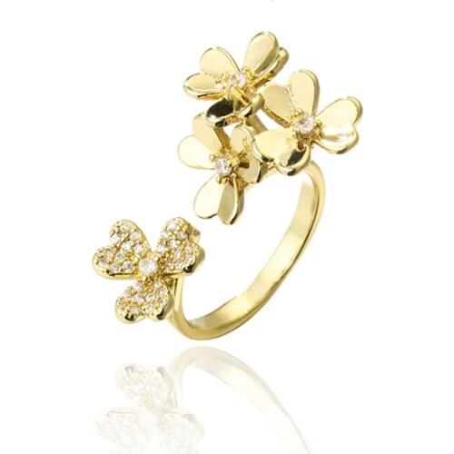 Shining Cubic Zirconia Clover Rings Original Quality Flower Adjustable Ring for Women Brand Lover Luxury Jewelry Z361