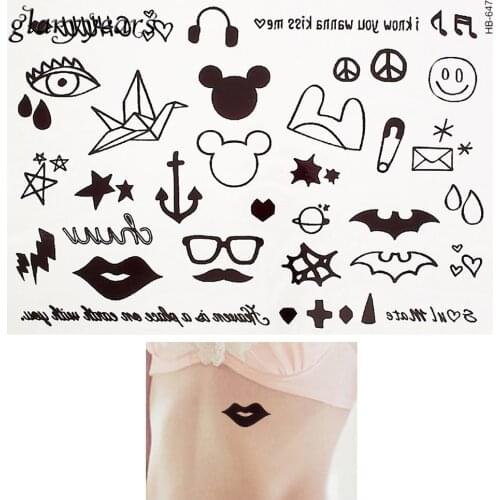 1 Piece Flower Arm Body Art Decal Tattoo Peace Lips Print Smile Face Pattern Temporary Tattoo Sticker Decal Women Harajuku HB647