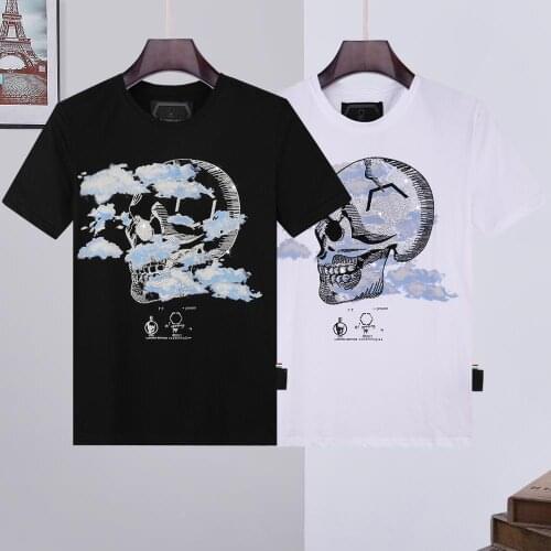 Black Round Neck Men Short Sleeve Hip Hop Skull Plein T-shirt Fashion Top Sportswear Manica corta da uomo Hombre manga corta