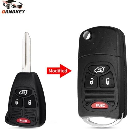 Dandkey Flip Folding Remote Key Shell 3+1 4 Button For Chrysler Dodge Jeep Avenger Nitro Modified Auto Key Case Fob Replacement