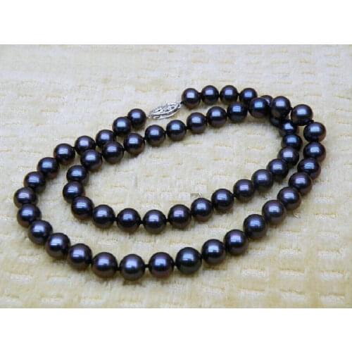 Details about 9-10MM ROUND SOUTH SEA BLACK NATURAL PEARL NECKLACE 18" WHITE GOLD CLASP >Selling jewerly free shipping