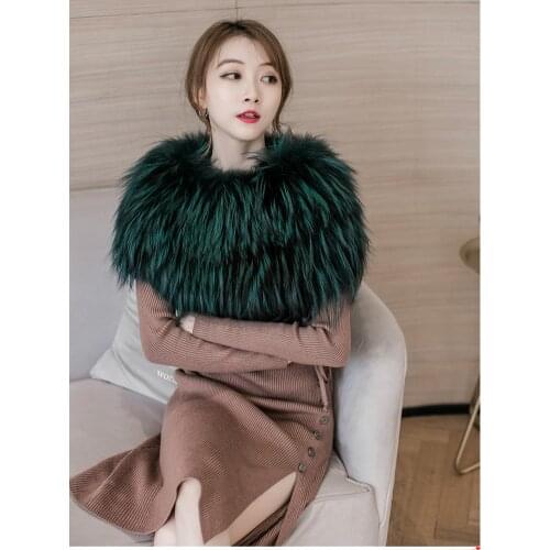 Elastic Winter Scarf Women Real Raccoon Fur Collar Ring Lady Pashmina Wraps Shawl Female Bandana Foulard R15