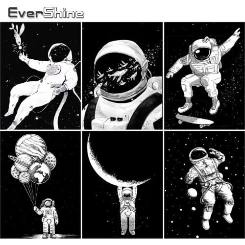 EverShine Diamond Painting 5D Astronaut Picture Diamond Embroidery Outer Space Rhinestones Mosaic Cross Stitch Decor For Home