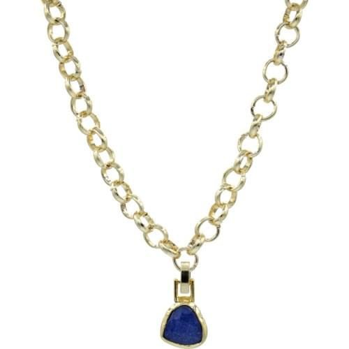 GULCE DERELI, NAVY BLUE NATURAL STONE NECKLACE, CHAIN NECKLACE, GIFT BOX, GOLD/SILVER PLATED