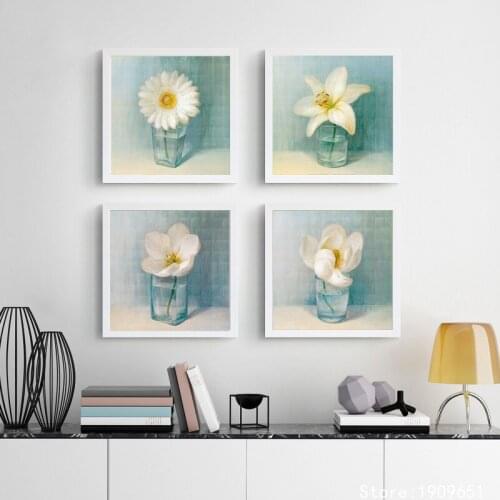 Cotton no frame pastoral fresh lilies glass bottles canvas printings oil painting printed on cotton wall art decoration picture