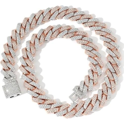 Hip Hop Claw Set 5A+ CZ Stone Bling Iced Out 14mm Two Tone Cuban Miami Link Chain Necklaces for Men Rapper Jewelry