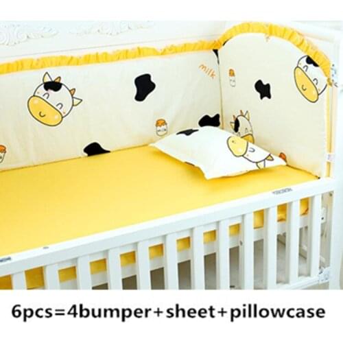 6PCS Cow Washable Baby Bedclothes Cribs Baby Bed Protector Cot Bedding Set protetor de berço (4bumper+sheet+pillow cover)