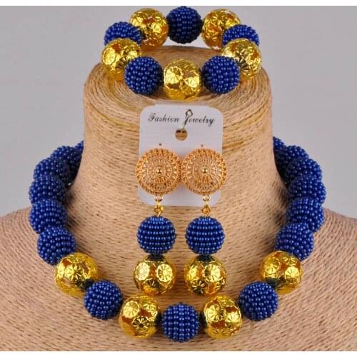 Royal blue african beads jewelry set simulated pearl FZZ32