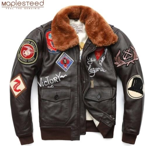 Flight Jacket Quilted Jacket Air Force G1 Top Layer 100% Cowhide Leather Jacket Men Skin Coat Winter Jacket Euro/US Size M225