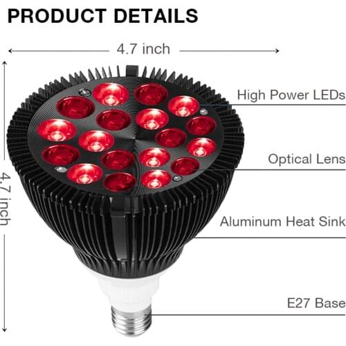 Red Light Therapy Lamp 54W LED Infrared Light Therapy Device 630nm 660nm 810nm 830nm 850nm For Pain Relief, RED LED Grow Bulbs