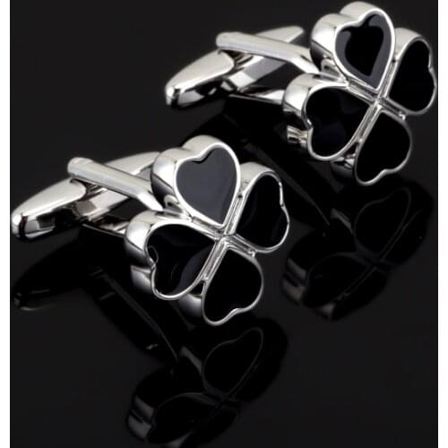 Lucky four-leaf clover Cufflinks for Mens Jewelry Shirt Cufflink Brand Cuff Buttons Silvery Cuff Link High Quality Christma gift