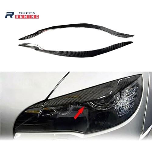 Real Carbon Fiber Headlight Head Light Lamp Cover Eyelid Eyebrow Trim For BMW X5 E70 X6 E71 2 Door Coupe 2010-2012