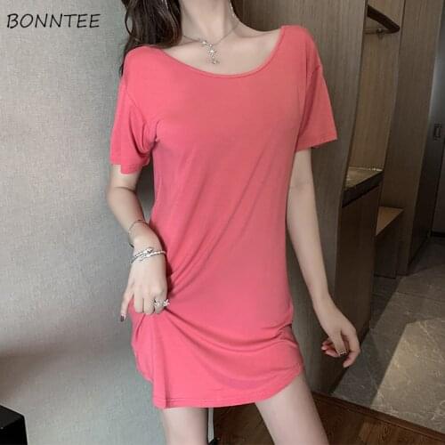 Nightgowns Women Soft Thin Summer Simple Night Various Colors Sleep Leisure Sexy Backless Above Knee Solid Comfortable Popular