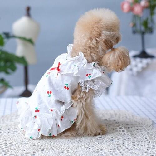 Handmade Dog Clothes 100%Cotton Breathable Soft cherry Pet Shirt Outfit Poodle Yorkie Maltese Drop Shipping
