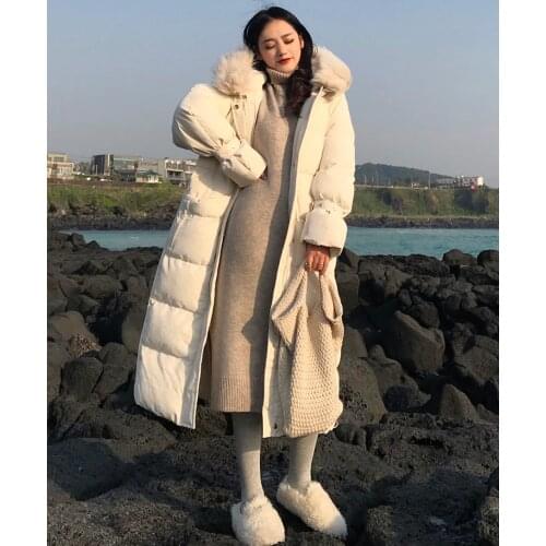 Ladies 'coats Winter 2019 new cotton loose jacket Korean white female long section over the knee down cotton padded clothes A534