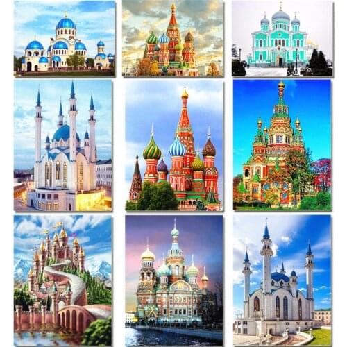 Landscape diamond painting city castle scenery mosaic art picture embroidery cross stitch rhinestones picture puzzle wall decor