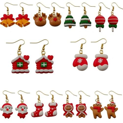 Christmas Sets Earrings Gingerbread Man Tree Snowman Drop Hanging Earrings For Women Children Birthday Gift Drop Shipping