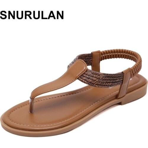 SNURULAN 2021 Women Flat Retro Gladiator Sandals Shoes Woman Casual Flip Flop Boho Bohemia Beach Strap Sandals Women Flip Flops