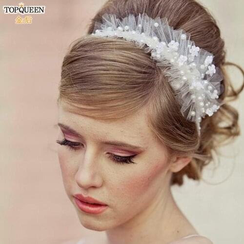 TOPQUEEN FG11 New Handmade Charming Elegant Baroque headband Full Pearl Veil Hair Accessories Headband for Bridal Girl Women