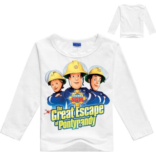 2018 Spring Cartoon Fireman Sam Print Baby Boys Long Sleeved T Shirts Kids Clothes Children T-shirt Girl Cotton Tops Tee Costume