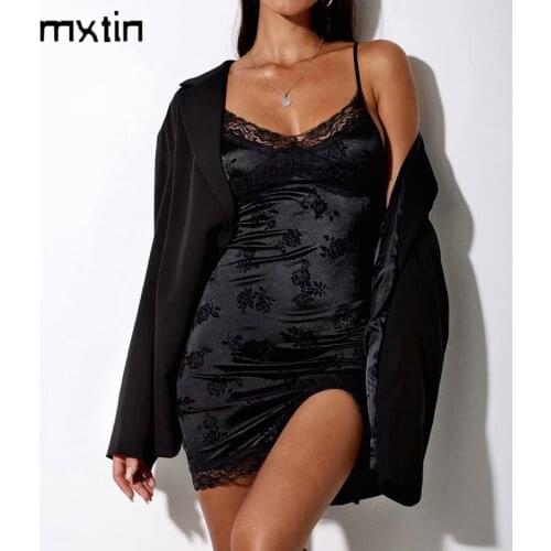 2021 Women Summer Fashion Black Lace Mini Dress Vintage Backless Tin Tie Straps Female Sexy & Club Dresses Vestidos Mujer