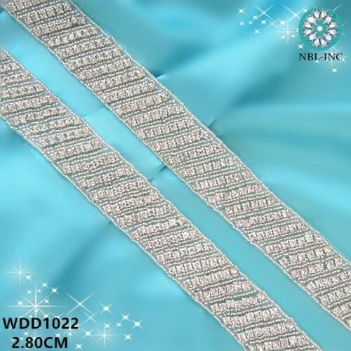10 yards) Wholesale wedding dress silver rhinestone applique bridal beaded trim iron on for wedding dress WDD1022