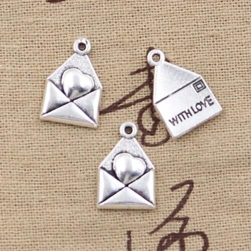 20pcs Charms Letter Heart With Love 18x12mm Antique Silver Color Pendants DIYCrafts Making Findings Handmade Tibetan Jewelry