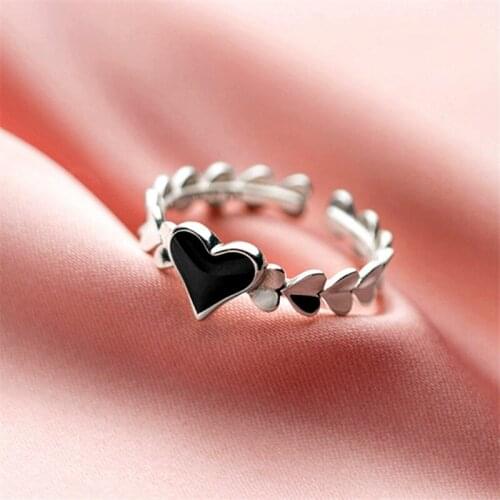 2021 Fashion Adjustable 925 Sterling Silver Heart Shape Rings For Women Girls Creative Birthday Party Jewelry jz413