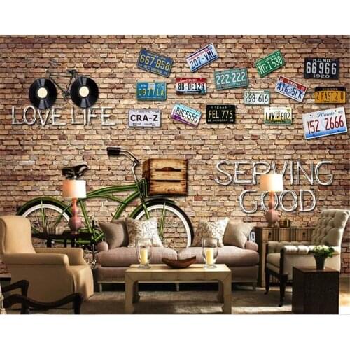 Beibehang 3d wallpaper papier peint mural 3d Retro bicycle license plate decorative mural tv background wall papers home decor