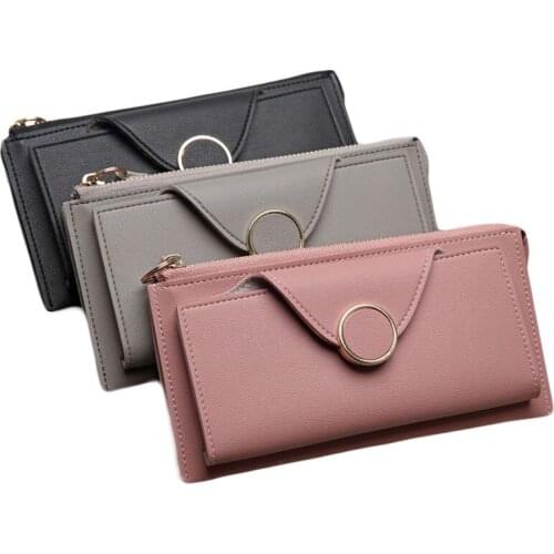6PCS / LOT Women Long Wallet Leather Card Holder Coin Money Bag Phone Pocket Ladies Clutch Zipper Wallet Dollar Price Purse