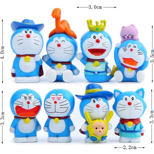 8Pcs/Set Anime Doraemon Cartoon Blue Cat Action Toy Figures