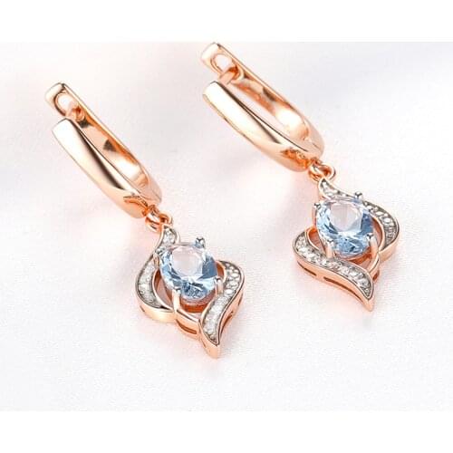925 Sterling Silver Drop Earrings Luxury Created Gemstone Topaz For Women Anniversary Gift Elegant Fine Jewelry Rose Gold Plated