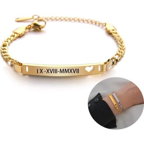 Acheerup Engrave Custom Baby Bracelets Gold Stainless Steel Name Personalized Gift Hollow Heart Aadjustable Nameplated Bracelet