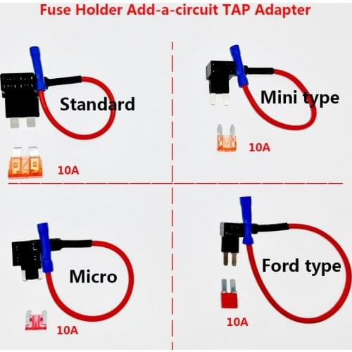 12V Fuse Holder Add-a-circuit TAP Adapter Micro Mini Standard Ford ATM APM Blade Auto Fuse with 10A Blade Car Fuse with holder