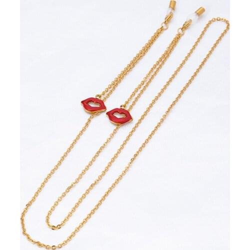 Fashion Gold Metal Lips Reading Glasses Chain Sunglasses Eyewears Cord Holder Neck Strap Rope Necklace Eyeglass String Lanyard