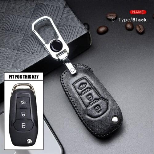 Car Remote Keyring Leather Protector Car Key Case For Ford Focus 2 3 Fiesta Ranger Mondeo Kuga Ecosport Keychain Key Shell Cover