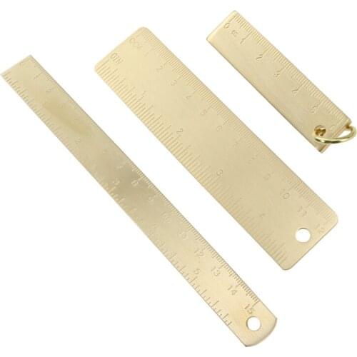 Pure Brass Mini Ruler 15cm12cm6cm Small Copper Ruler Metal Ruler Retro Key Tag Pendant Stationery