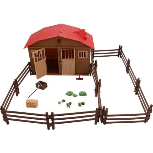 Kids Mini Simulation Farmhouse Scene Model Children Farm DIY Toy Accessories Set 14pcs Fences Fork Broom Wooden Box Haystack