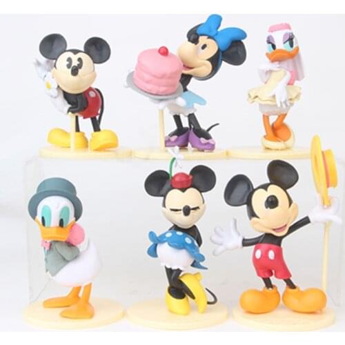 Disney10-12cm 6Pcs Mickey Mouse Minnie Princess Duck Donald Action Figure Kawaii Doll Toys Collection Childrens Birthday Gifts