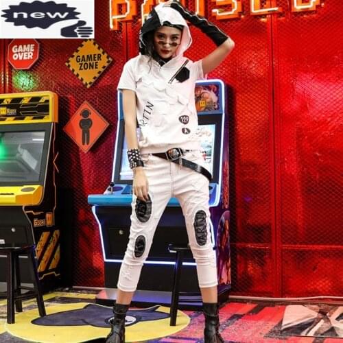 Designer Women Summer Casual Tracksuit Hoody Short Sleeve Top Patchwork Mid Calf Pants Two Piece Set Denim Cotton Fitness Suit