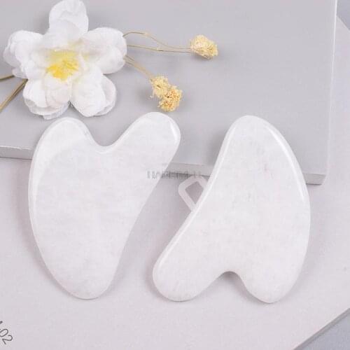 2pcs Heart-shaped Gua Sha Board White Jade V-shaped Gua Sha Board Facial Beauty Massage Shaving Apparatus
