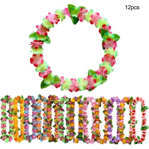 Artificial Flower 108CM 12 Colors Hawaiian Green Leaf Garland Decoration 12PCS Festival Interesting Necklace Party Beach Wreath