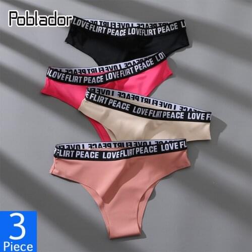 Poblador 3Pcs/lot Sexy Womens Sport Panties Set Underwear Seamless Thongs Low Waist Letter G-String Comfort Lady Lingerie Tanga