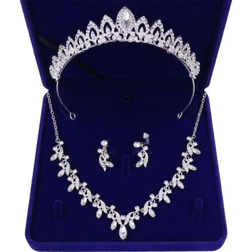 Baroque Leaf Bridal Jewelry Sets Women Rhinestone Tiaras Crystal Crown Necklace Set Earrings For Bride Wedding Hair Accessories
