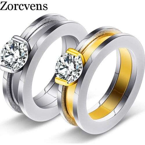 Modyle Gold Color Stainless Steel Bow Wedding Rings Made With Austrian Crystal Cubic Zirconia Women Engagement Ring