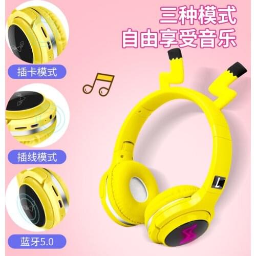 Creative cartoon head-mounted bluetooth headset wireless seven-color glowing cute Headphone for kids