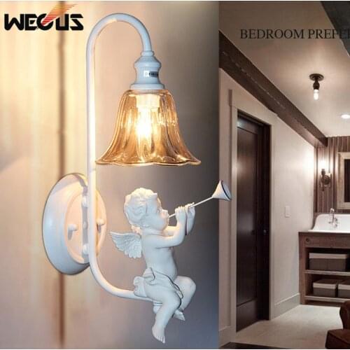 Creative Pastoral angel wall light foyer abajur living room bedside aisle stair cafe lamparas bar hotel corridor wall lamp bra